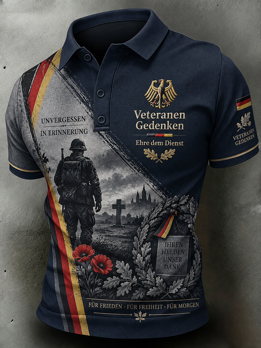 Men's Short-Sleeve Polo Shirt With Veteran Memorial Graphic Print