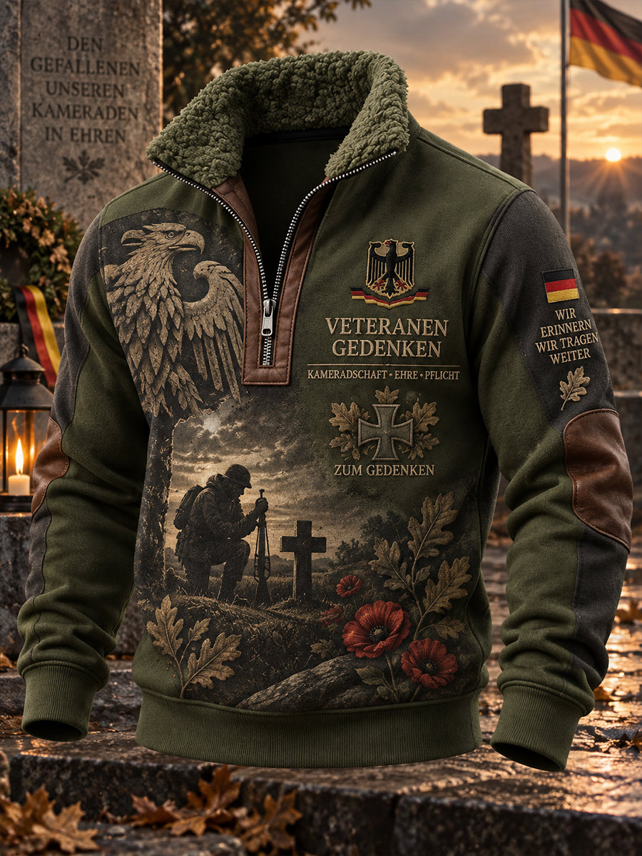 Men's Veteran Memorial Graphic Print Mock-Neck Long-Sleeve Sweatshirt