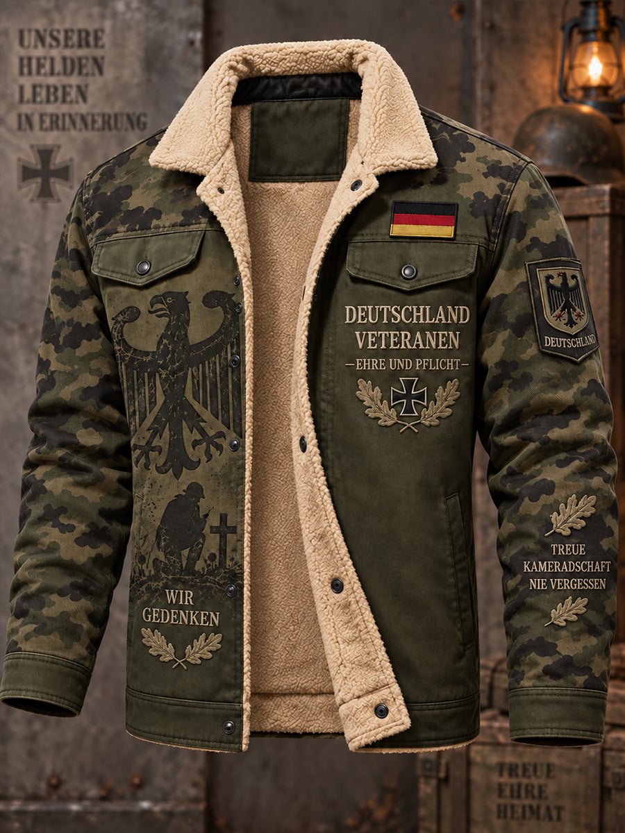 Men's Fleece-Lined Jacket With Veteran Memorial Graphic Print