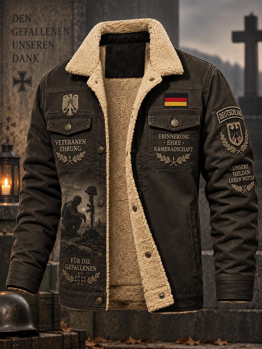 Men's Fleece-Lined Jacket With Veteran Memorial Graphic Print
