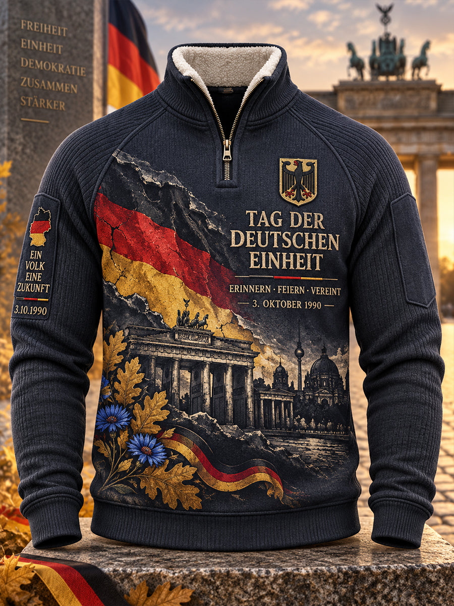 Men's Unity Day Commemorative Print Fleece-Lined Raglan-Sleeve Mock-Neck Sweatshirt