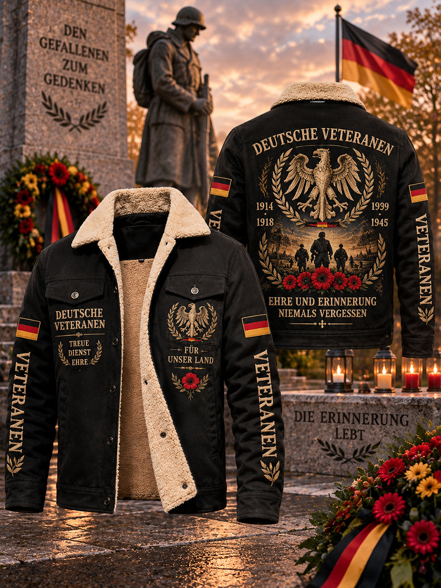 Men's Fleece-Lined Jacket With Veteran Memorial Graphic Print