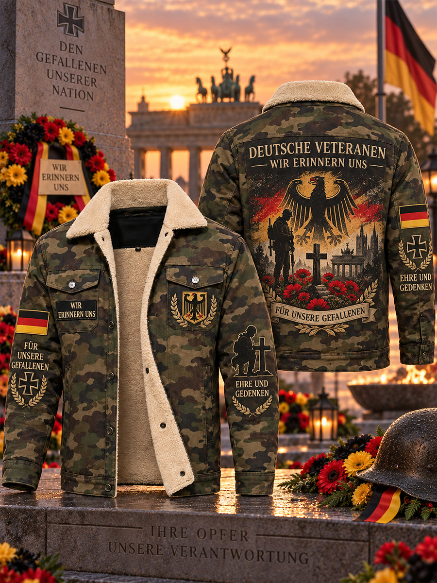 Men's Fleece-Lined Jacket With Veteran Memorial Graphic Print