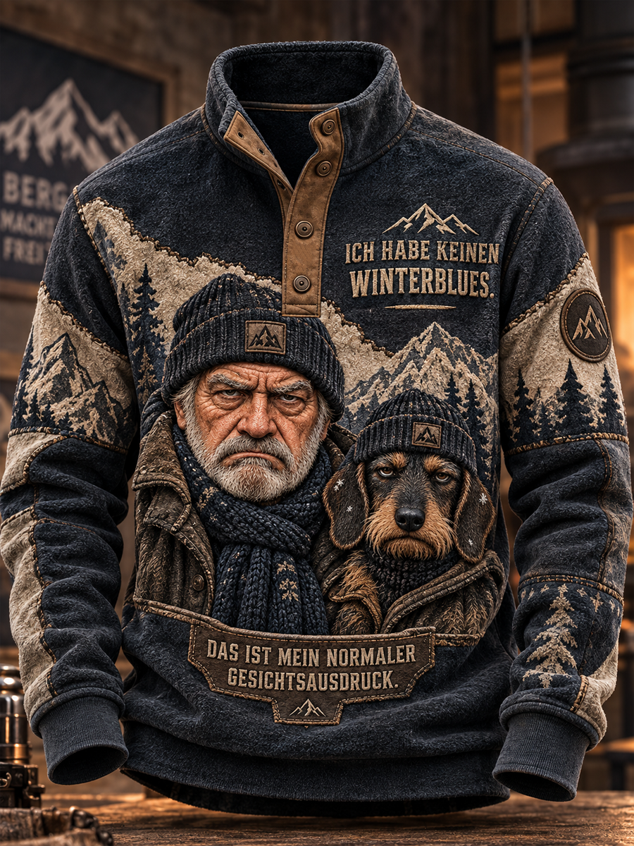 Men's Humorous Slogan Four-Button Hoodie