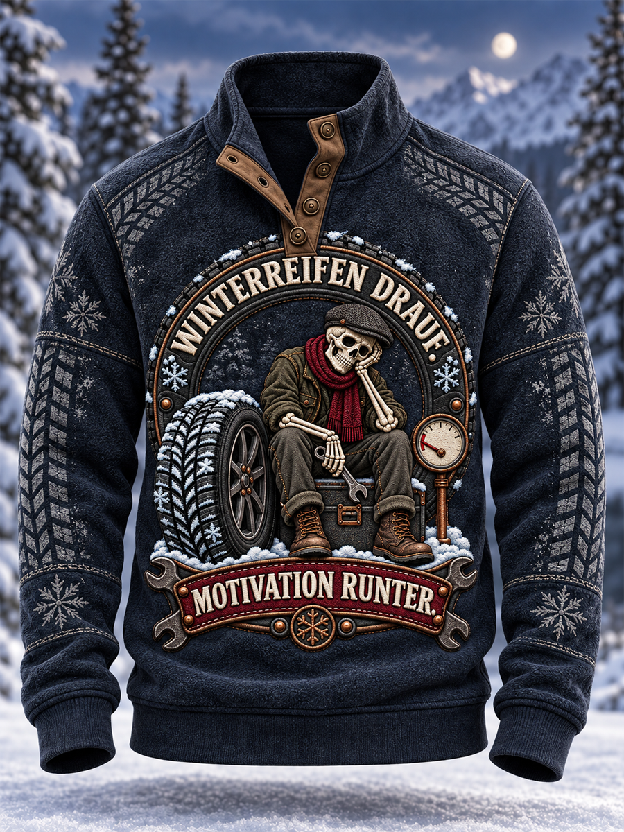 Men's Humorous Slogan Four-Button Hoodie