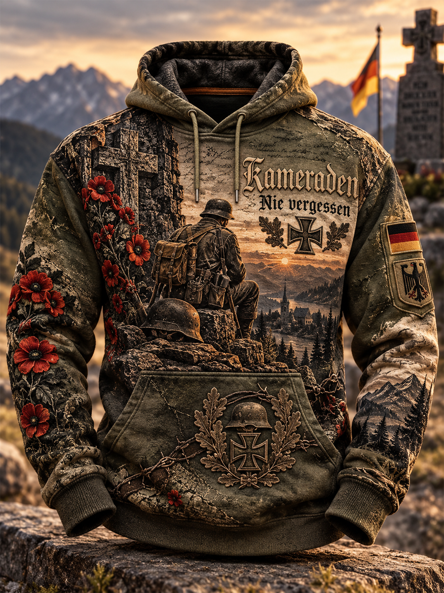 Men's Veteran Oversized Drop-Shoulder Hoodie With Pockets
