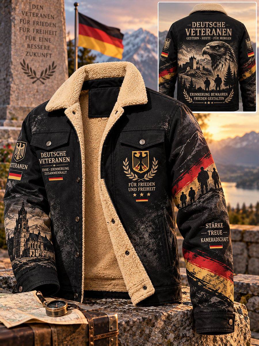 Men's Veteran-Themed Camo-Print Fleece-Lined Jacket
