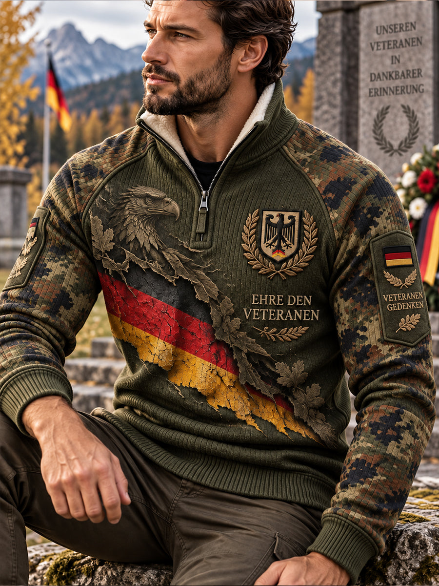 Men's Veteran-Inspired Camo-Print Knit Turtleneck Sweatshirt