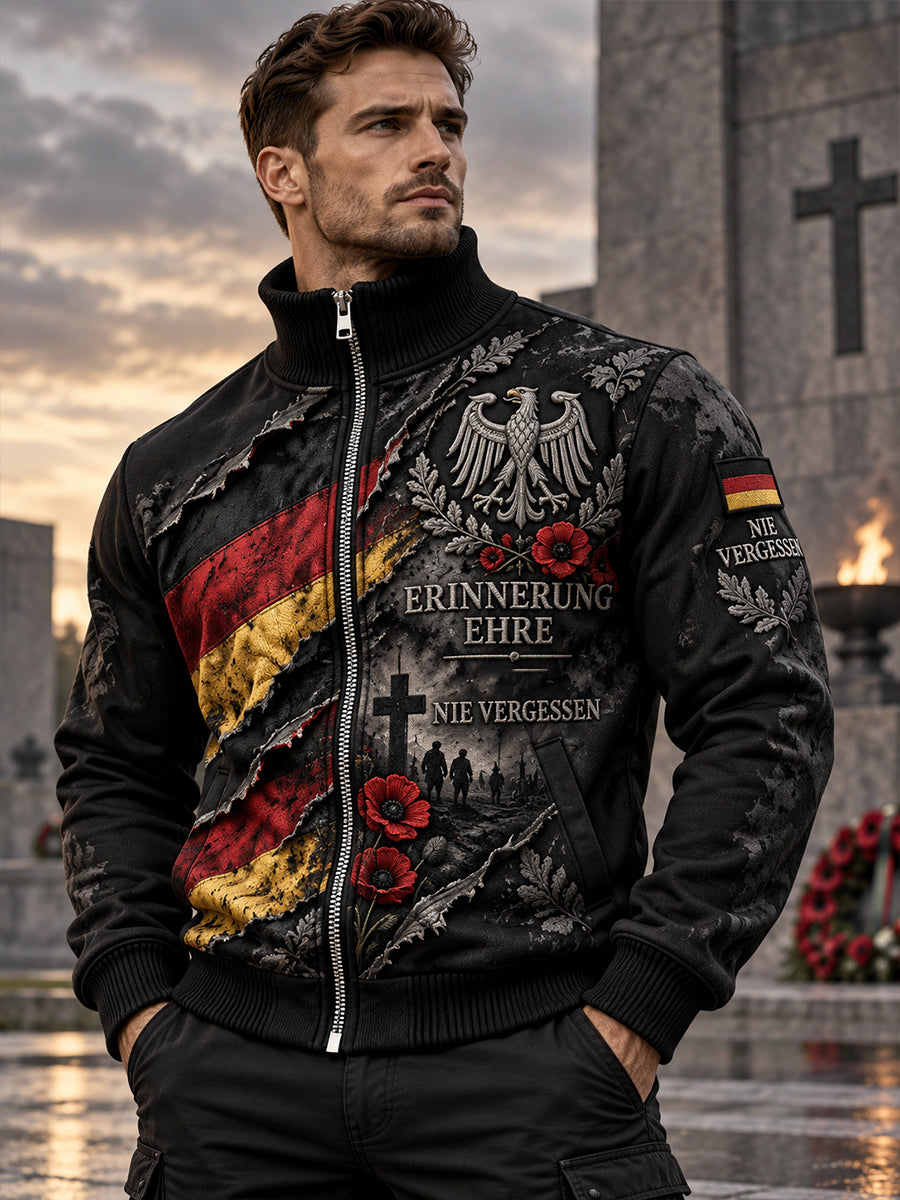 Men's Veteran Memorial Graphic Print High-Neck Jacket