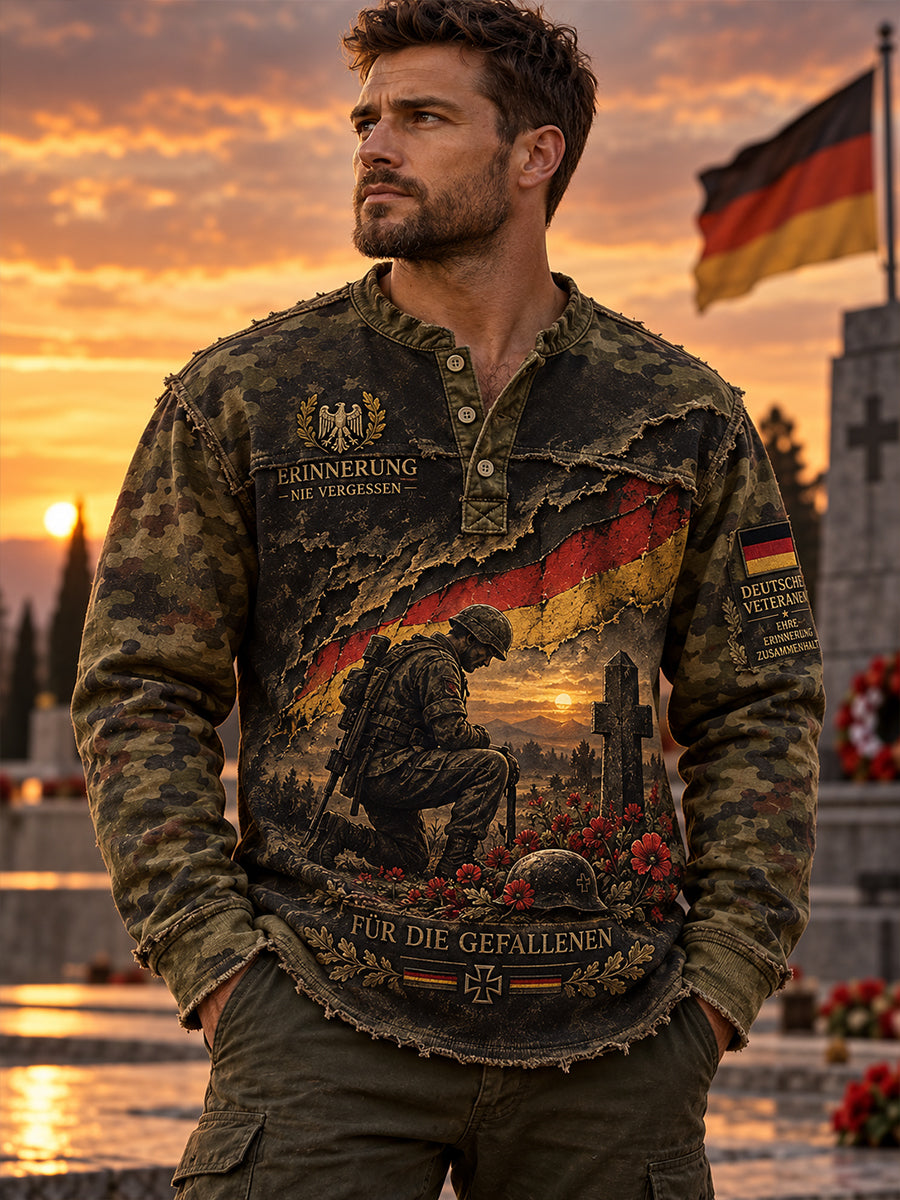 Men's Long-Sleeve Top With Veteran Memorial Graphic Print
