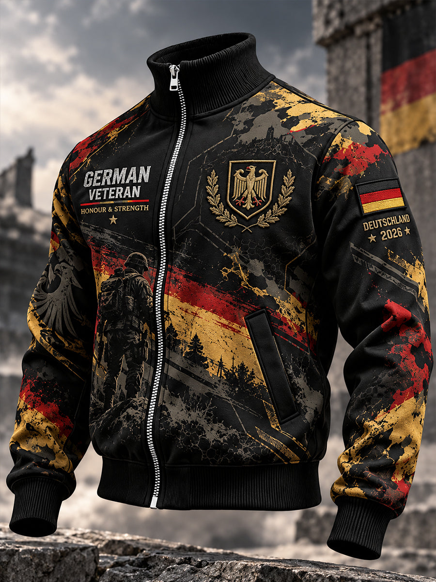 Men's Veteran Memorial Graphic Print High-Neck Jacket