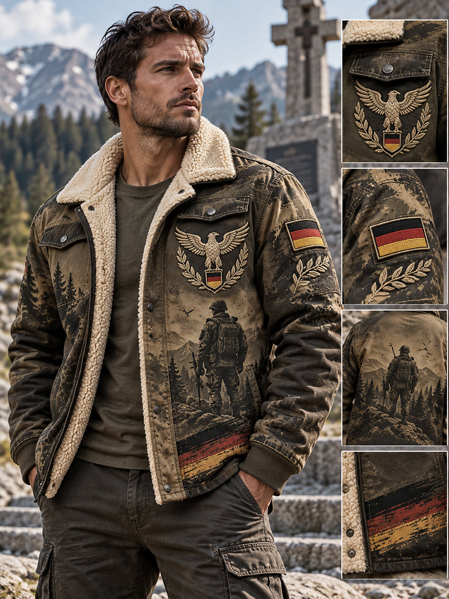 Men's Fleece-Lined Jacket With Veteran Memorial Graphic Print