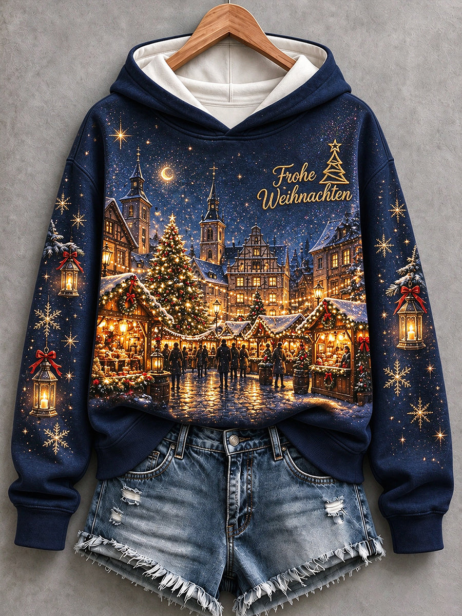 Women's Christmas Market Print Hoodie