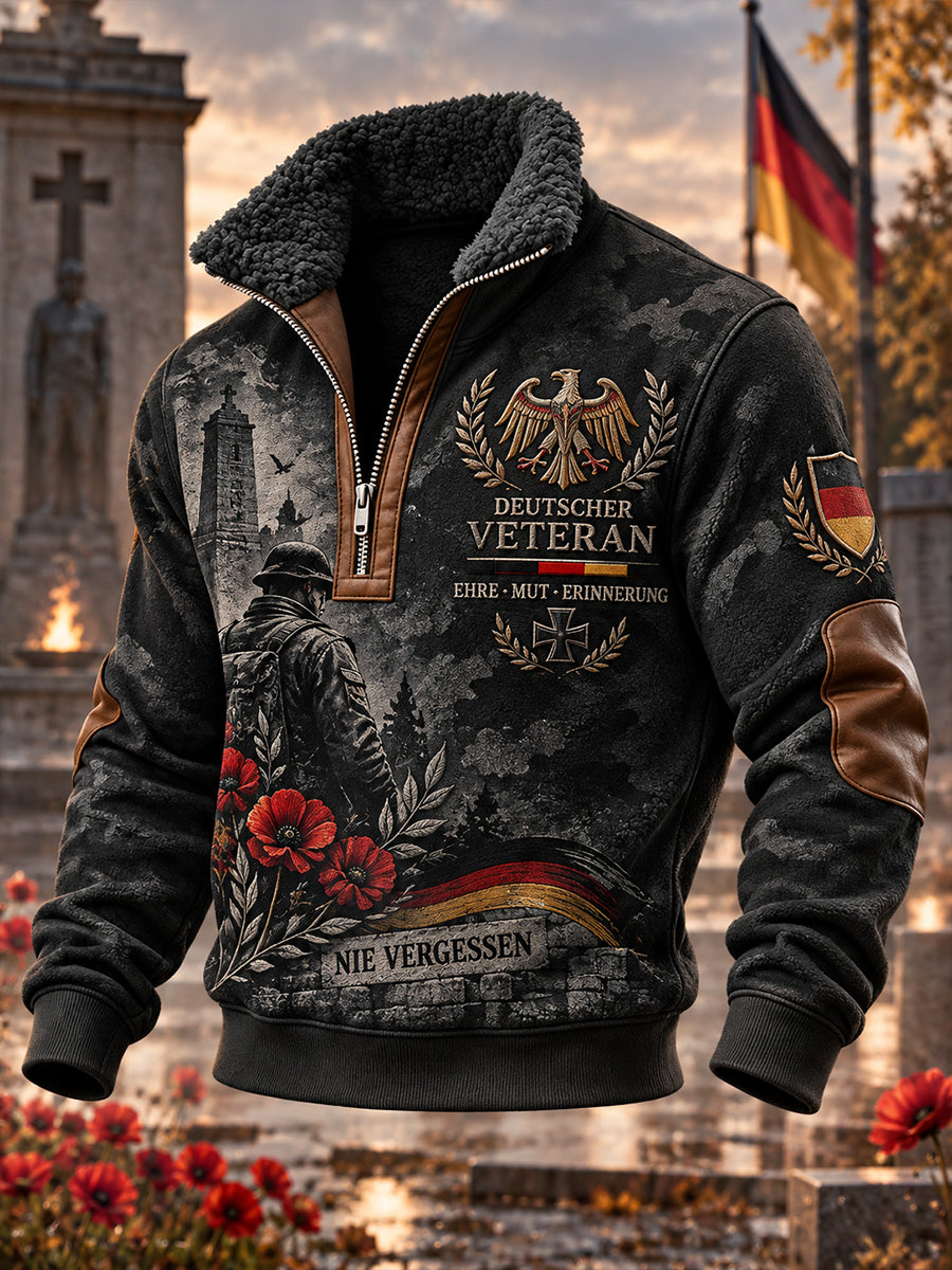 Men's Fleece-Lined High-Neck Sweatshirt With Veteran Memorial Graphic Print