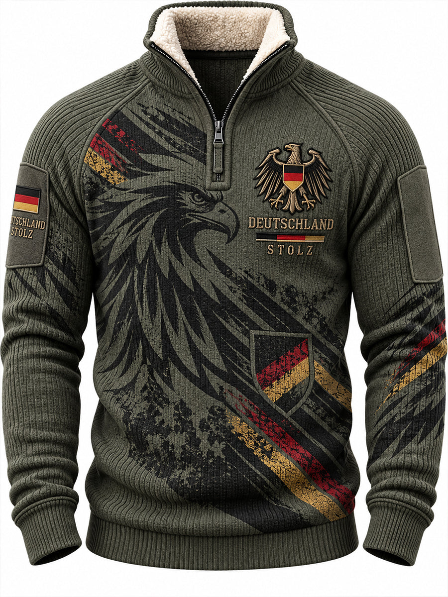 Men's Fleece-Lined High-Neck Sweatshirt With Veteran Memorial Graphic Print