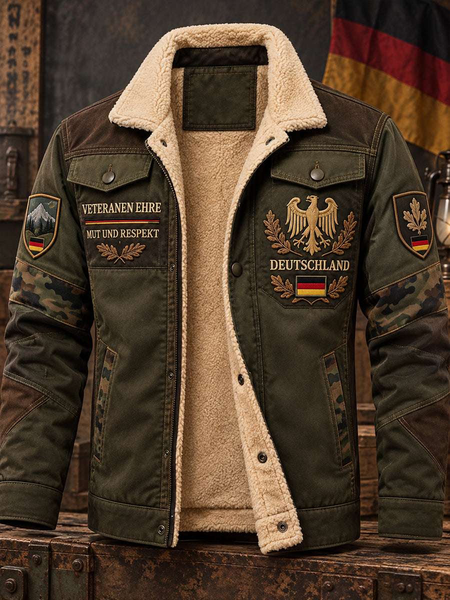 Men’s Fleece-Lined Jacket With Veteran-Themed Graphic Print