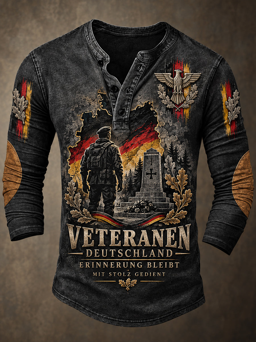 Men’s Long-Sleeve Top With Military Veteran-Themed Graphic Print