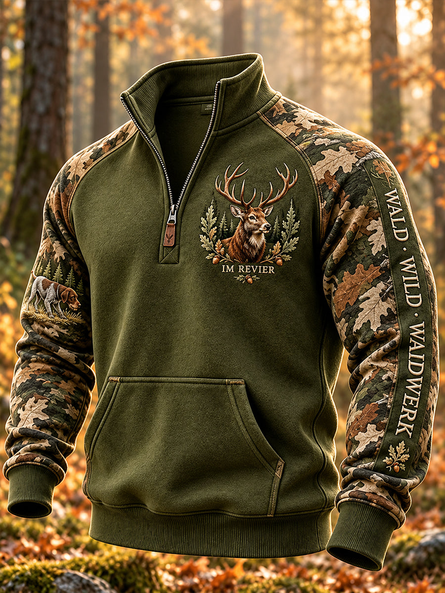 Men's German Hunting Season Half-Zip Stand Collar Sweatshirt