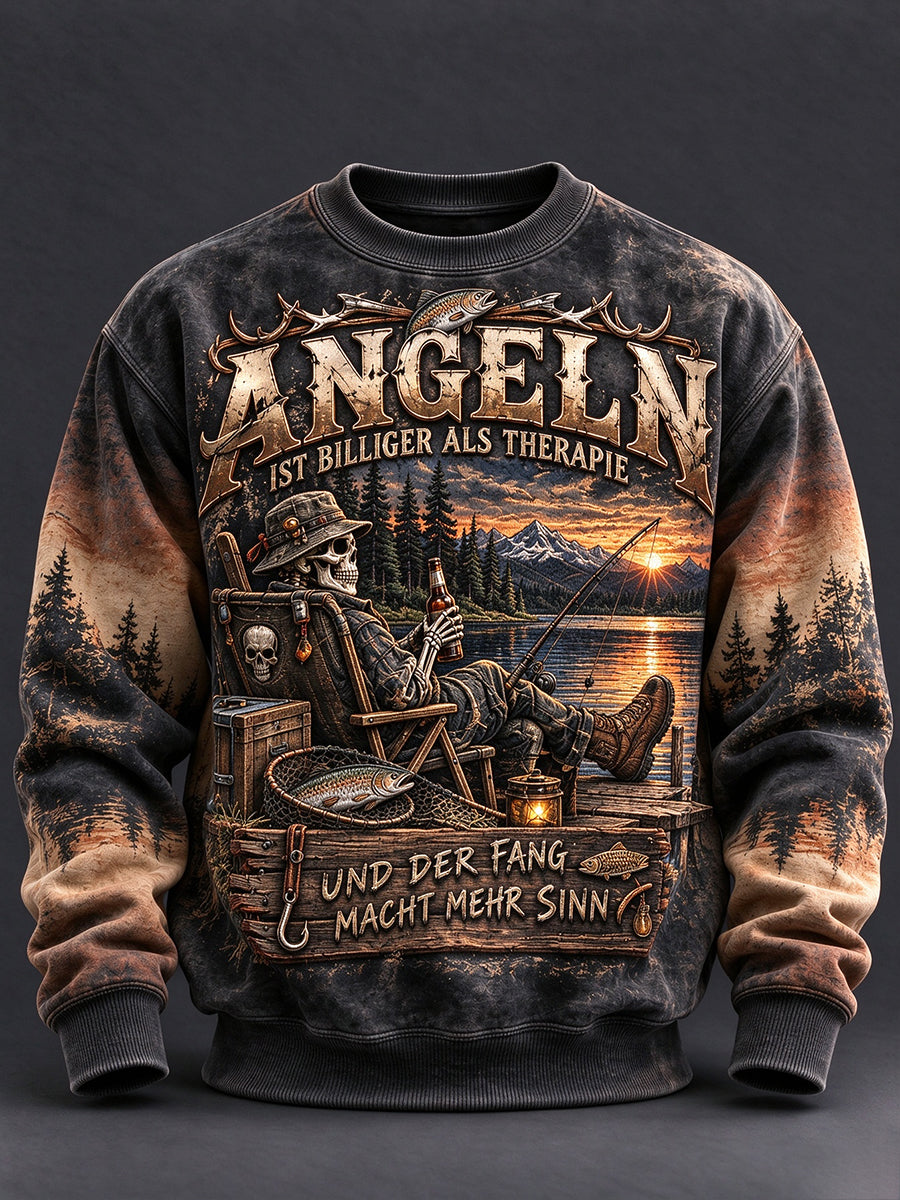Men's Fun Fishing Slogan Print CrewNeck Sweatshirt