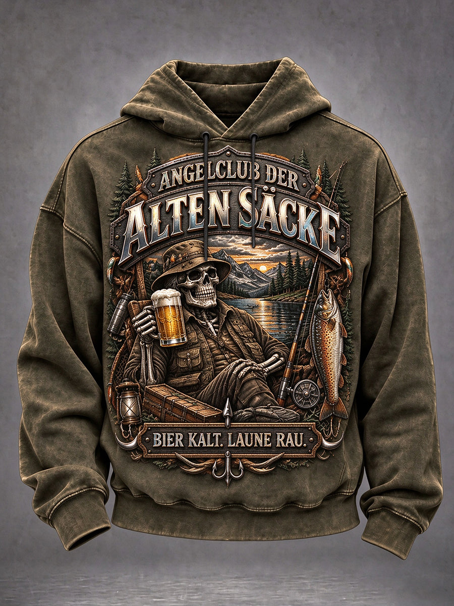Men's Fun Fishing Slogan Print Casual Hoodie