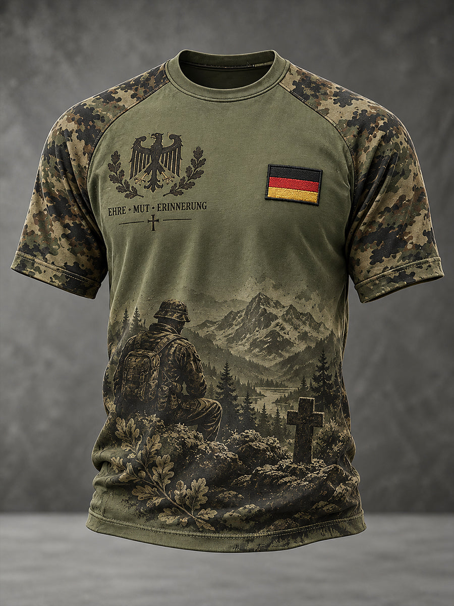 Men’s Veteran Memorial-Themed Graphic Raglan Short-Sleeve T-Shirt