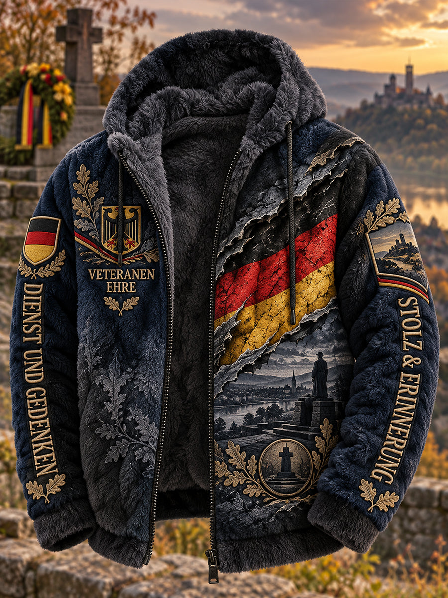 Men’S Veteran Memorial-Themed Printed Flannel Hooded Jacket