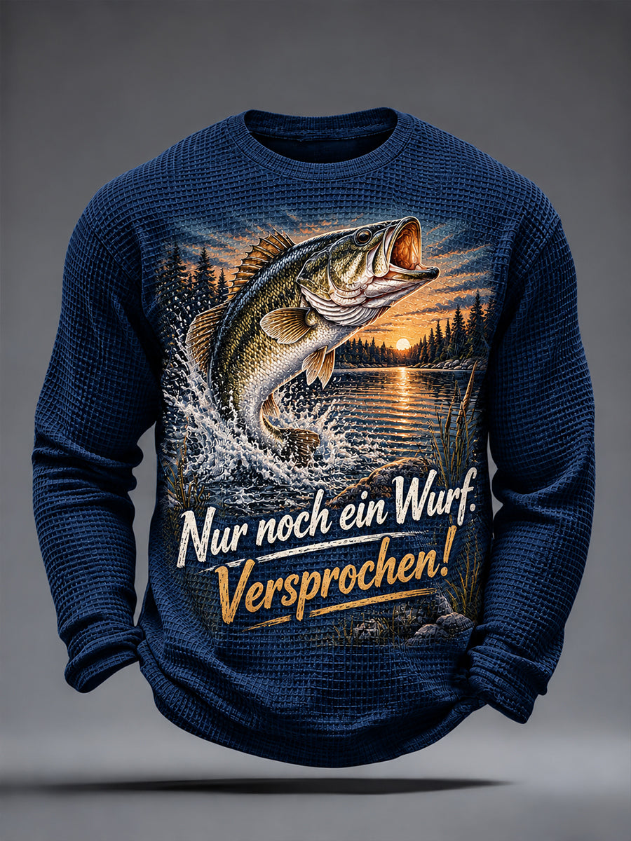 Men's Funny Fishing Slogan Print Waffle T-Shirt