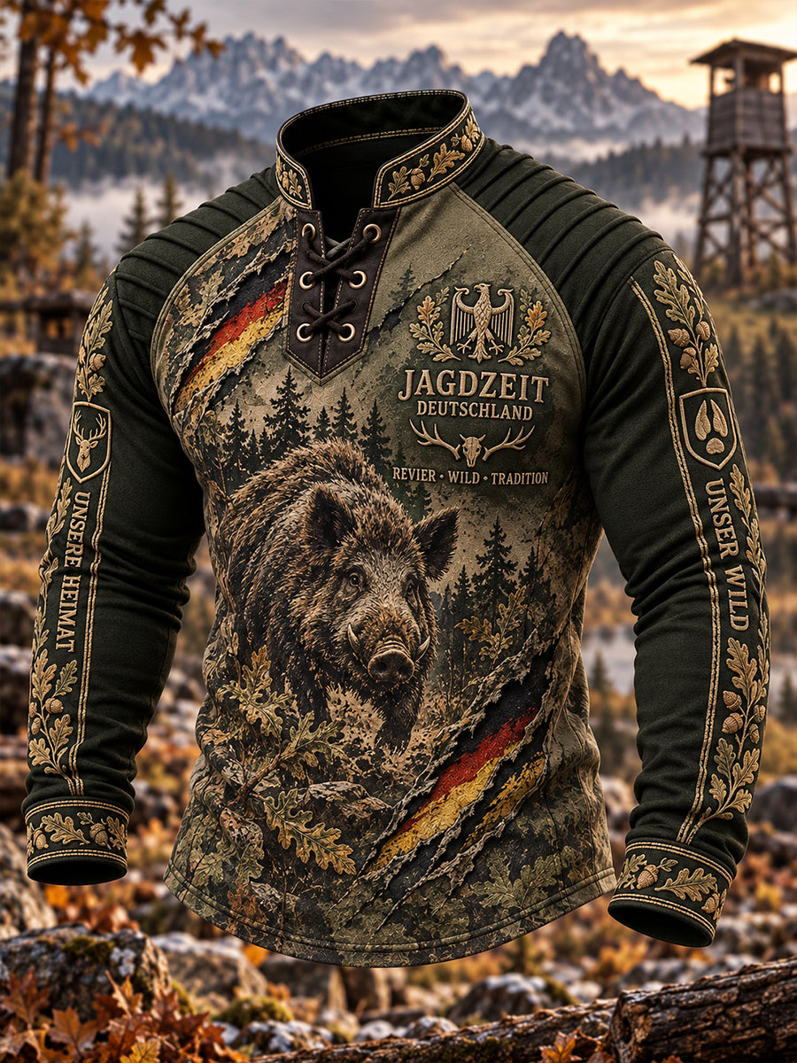 Men’s Hunting Season Graphic-Print Raglan-Sleeve Long-Sleeve Top