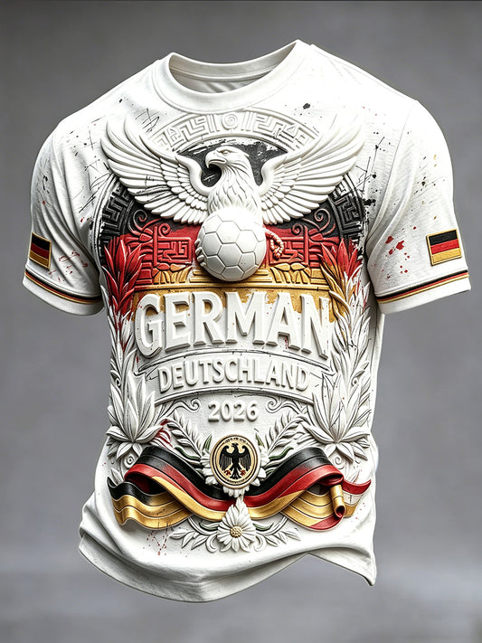 Herren Weiß Deutscher Fußball Adler 3D-gedrucktes lässiges T-Shirt