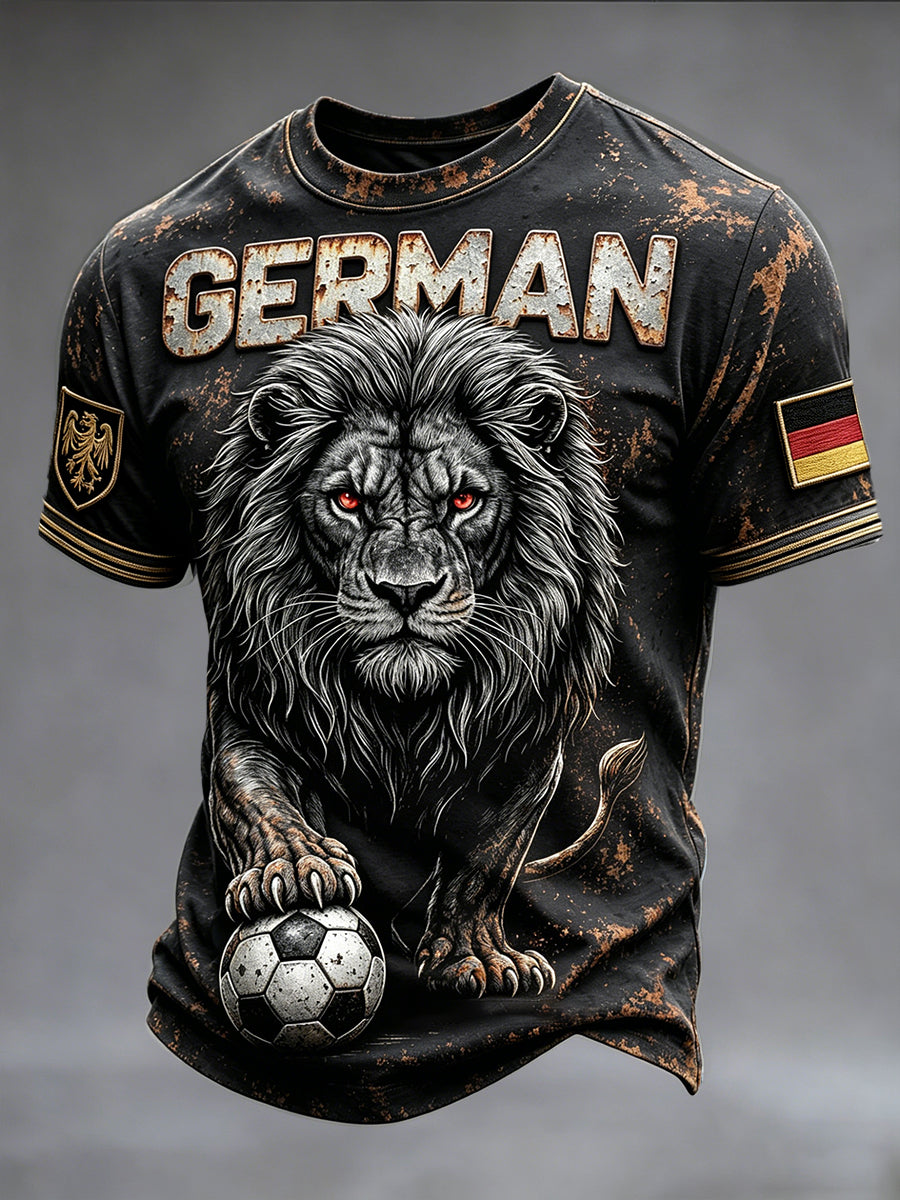 Herren Deutsche Fußball Löwen Retro Print Freizeit T-Shirt