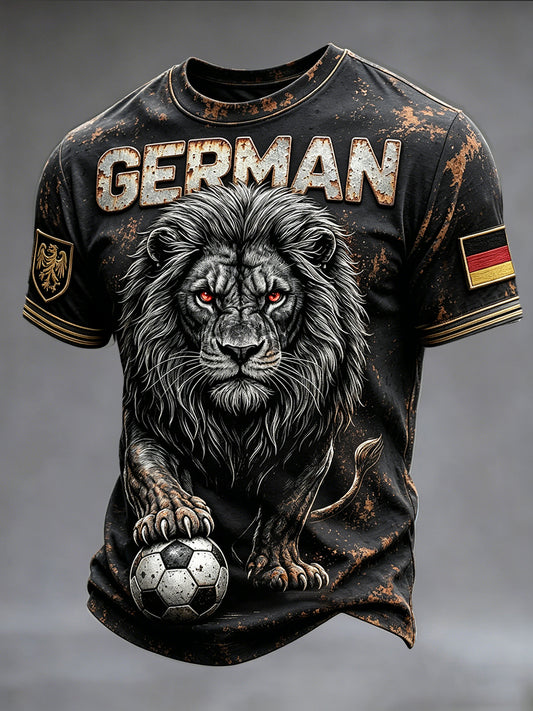 Herren Deutsche Fußball Löwen Retro Print Freizeit T-Shirt