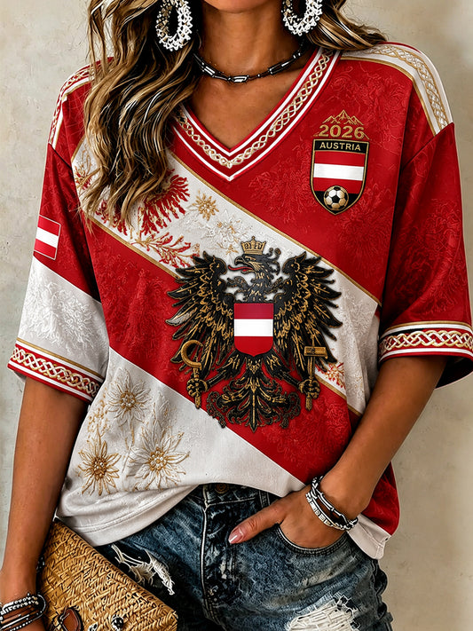 Frauen 2026 Österreichi scher Adler Fußball-inspiriertes lässiges T-Shirt