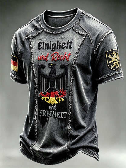 Herren deutsche Flagge Schwarzer Adler Denim Patchwork Print Freizeit T-Shirt