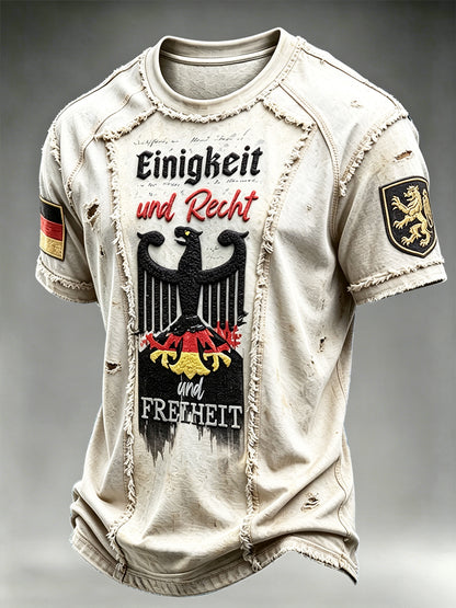Herren deutsche Flagge Schwarzer Adler Denim Patchwork Print Freizeit T-Shirt