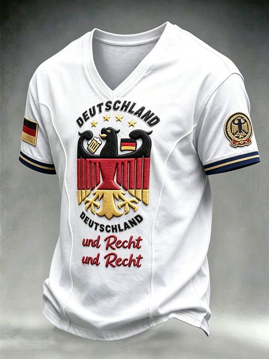 Herren Weiß Deutsch Fußball-Print Patchwork lässig Langarm T-Shirt