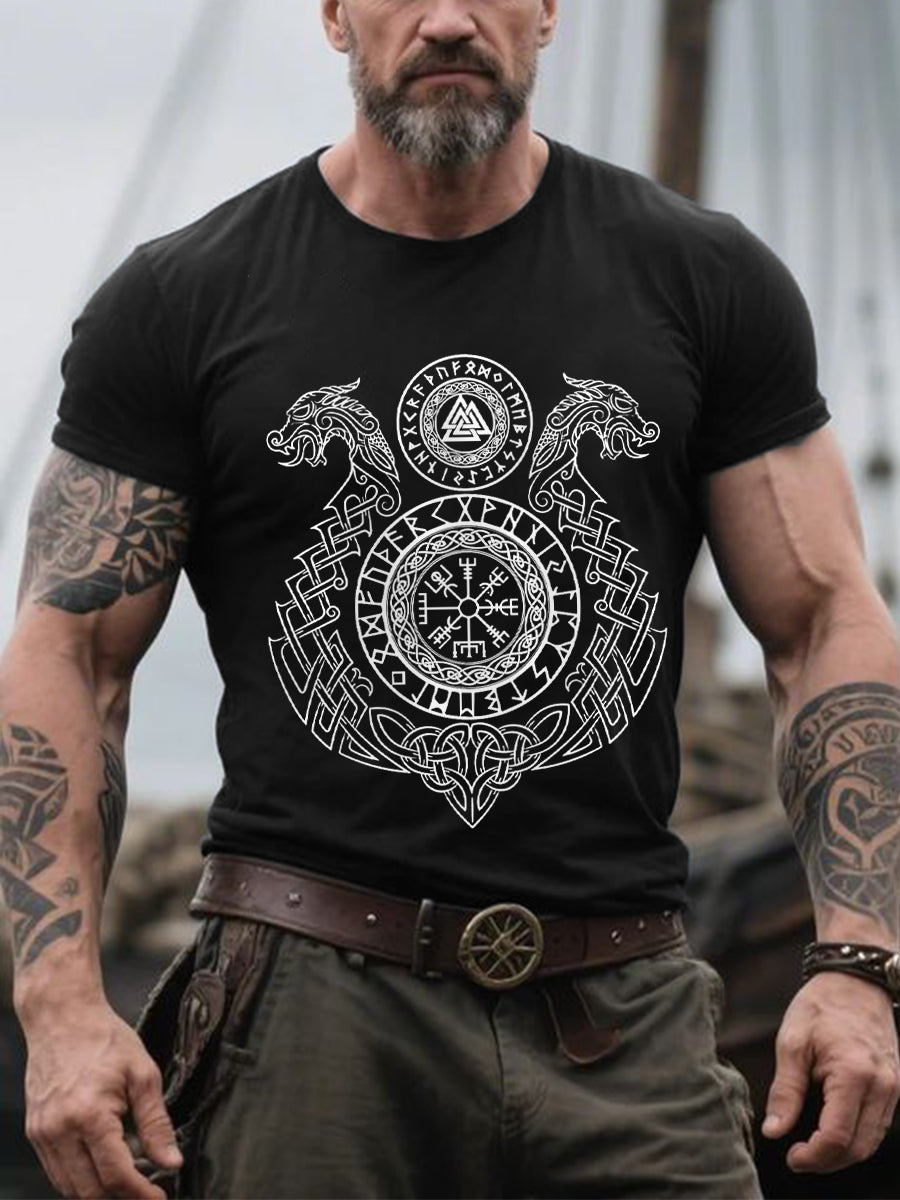 Mäns Retro Viking Symboler Nordic Style Casual Tee