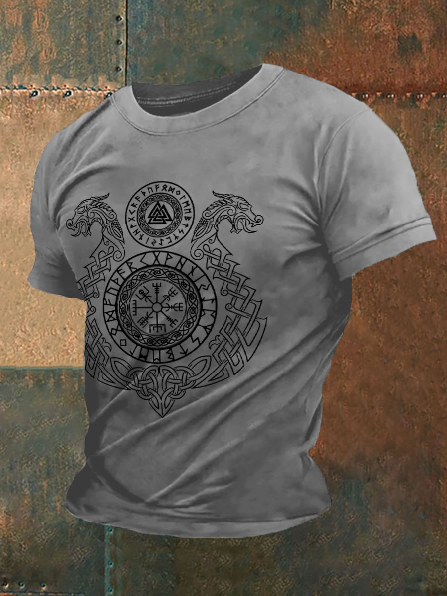 Mäns Retro Viking Symboler Nordic Style Casual Tee