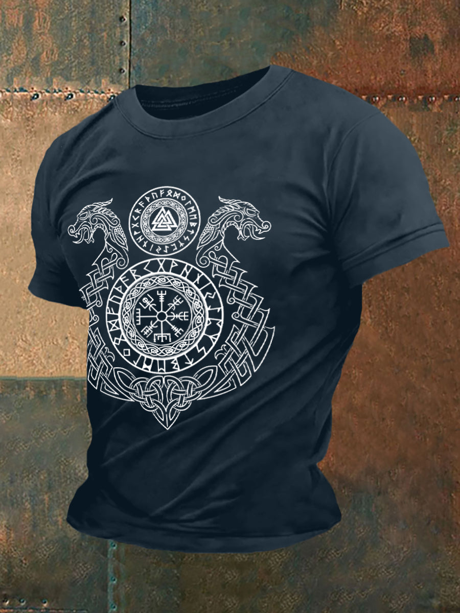 Mäns Retro Viking Symboler Nordic Style Casual Tee