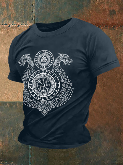 Mäns Retro Viking Symboler Nordic Style Casual Tee