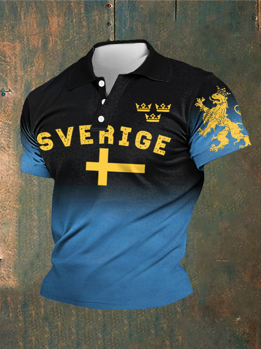 Mäns Sverige Tryckt polo skjjorta