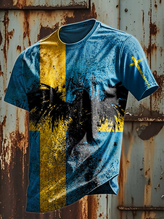 Vintage Svenska flagga Svenska Tryck Mode T-shirt