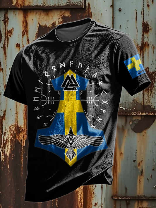 Vintage Svenska flagga Svenska Viking Tryck Mode T-shirt
