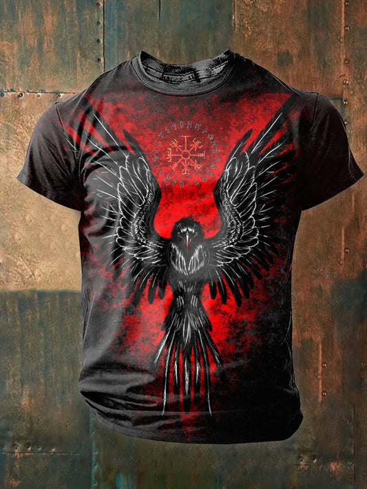 Vintage Viking Raven Illustration Casual T-shirt