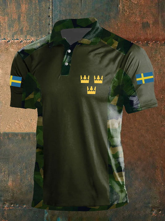 Mäns svenska armé Veteran Tryckta Casual Tops