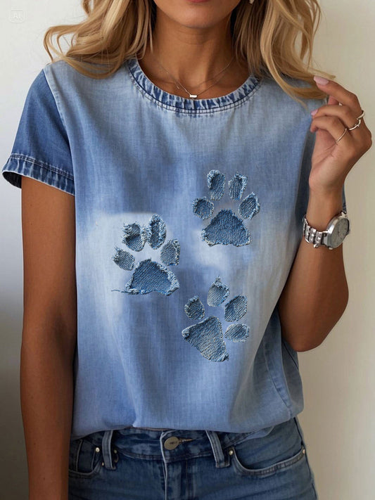 Kvinnor Denim Paw T-shirt