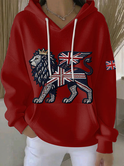 Women's British style imitation denim rhinestone hot-drill Print Casual Hoodie
