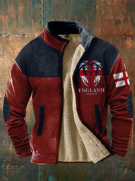 Men's English Flag Lion Print Casual Comfortable Long Sleeve Outerwear