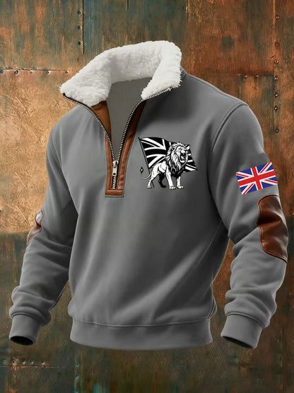 Men's Vintage England Flag Lion Printed Sweatshirt