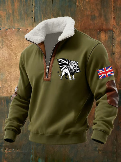 Men's Vintage England Flag Lion Printed Sweatshirt
