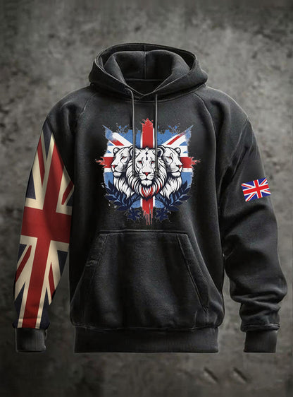 Men's Vintage England Flag Lion Printed Hoodie